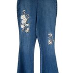 Cato Denim Floral Embroidered Cotton Flare Jeans Boho Hippie Retro Fringe Photo 1