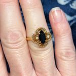 Vintage LIND Black Spinel & Diamond Gold Cocktail Ring with a quatrefoil setting Photo 3