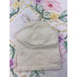 LASLULU Ribbed Halter Crop Tank Top Cream Beige Seamless Workout Athleisure S Photo 1