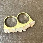 Vintage Chunky Gold Tone Pink Quartz Two Finger Ring size 8 & size 9 Photo 3