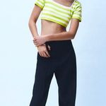 ZARA NWT  SMALL cropped square-neck green white stripes sweater Photo 0