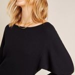 Anthropologie  Shea Ribbed Rib Knit Sweater Midi Dress Black Boat Neck Small Photo 0