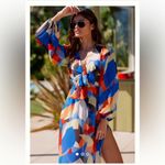 Anthropologie Beach Riot Shiloh Tie Front Abtract Printed Coverup Maxi Dress Small Photo 1