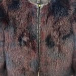 H&M Faux Fur Burgundy + Navy Toned Faux Leather Trim Coat Photo 4