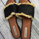 Chelsea and Violet Black Raffia Fringe Slide Sandals Boho 8.5 Photo 0