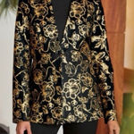 Soft Surroundings Black Gold Jacquard Blazer Jacket Sz M Floral Boho Art Party Photo 0