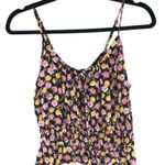 Good Luck Gem  Womens Cinch Waist Tie Front Tank Top Black Yellow Pink Floral M Photo 0