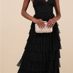 Lulus LULU’S Radiant Event Black Mesh Tiered Pleated Backless Maxi Dress Photo 0