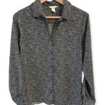 H&M  Black & White Painted Dots Button Down Long Sleeves Ruffle Collar Tee Shirt Photo 0