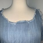 Elan  Pocket Denim Womens Shift Dress Size M Cold Shoulder Frayed Hems Blue Photo 2
