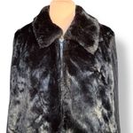 Vintage 90s Black Faux Fur Front Zip Jacket Ribbed Knit Collared XL Classic Warm Photo 3