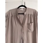 Pleione  Taupe Solid Collared V-Neck Button Front‎ Pocket Tunic Top M Photo 1