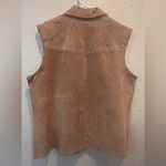 Coldwater Creek Womens Large Leather Vest Tan Cut Outs Coastal Cowgirl Western Photo 5