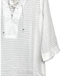 NWT J. Valdi Santa Barbara Big Shirt Tunic LaceUp Texture Stripe Coverup L White Size L Photo 6