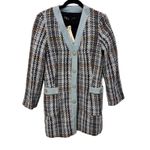 ZARA NWT Medium Denim/Tweed Blue Long Preppy Old Money Luxe Blogger Blazer Photo 1