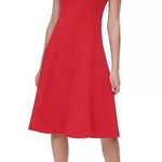 Tommy Hilfiger Bright Red Keyhole Fit & Flare Short Sleeve Midi Dress Photo 2
