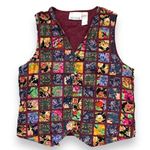 Vintage Casey & Max Vest Multicolor Floral Patchwork Checkered Tie Waistcoat Black Size M Photo 9
