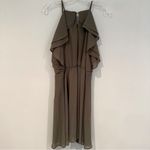 Miami  Halter Ruffle‎ Top Dress Women's Large Olive Green Elastic Waist Flowy Photo 6