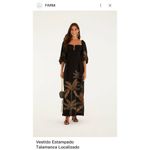 Farm Rio NWOT  Maxi Dress Size S Black Print Puff Sleeves Plant Short Sleeve Photo 1