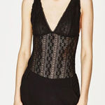 ZARA  black sheer floral lace striped bodysuit women's size small Photo 0