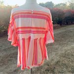 THML Pink Orange Striped Peasant Top XS Ruffle Flutter Sleeve Cotton Boho Peplum Photo 9