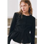 ZARA NWT  Black Voluminous Cropped Peplum Blazer Medium Photo 7