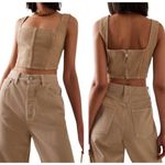 Mara Hoffman Tan Denim Amal Crop Tank Top Organic Cotton Zip Back Size 8 NWT Photo 1