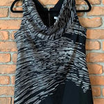 Calvin Klein  Cowl Neck Sleeveless Top Womens Small Black Abstract‎ Print Blouse Photo 0