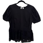 Who What Wear , Eyelet Peplum Top, Black, 100% Cotton, Puff Sleeve Blouse Photo 1