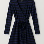 Banana Republic Faux Wrap Dress Navy Black Stripes Work Officecore Brunch Medium Photo 2