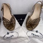 Prada Vintage  Heels Gold Slingback Size EUR 37 US 7 with Box & Shoe Bags Photo 2