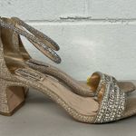 Badgley Mischka  Sz 8 open toe heels wedding bridal prom gold silver rhinestone Photo 0