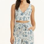 Midnight sky 2 Piece M Coastal Blue Seashell Print Crop Top Pants Linen Blend Photo 0