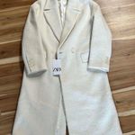ZARA Women Double Breasted Textured Coat Oyster White Photo 0