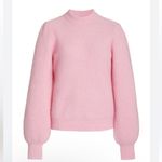 Ganni  Wool and Alpaca Blend Balloon Sleeve Mock Neck Ribbed Sweater Pink Small Photo 3