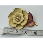 Vintage Yellow Flower Enamel Brooch Gold Tone Pin & Clip On Earrings Set Photo 3