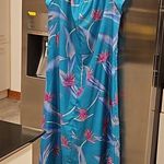 💕HILO HATTIE💕 Vintage Off the Shoulder Mumu Dress ~ Aqua Floral Print XL Photo 1