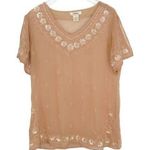 Sundance Peach Beaded Embroidered Short Sleeve Bohemian Blouse Small Photo 0