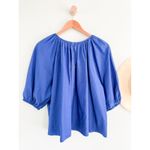 Madewell | NWT Shirred Puff-Sleeve Top in Cotton-Silk Voile Bright Sapphire Sz L Photo 9