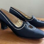 American Vintage Vintage 1950s Newton Elkin Lord & Taylor Navy Satin Rhinestone Heels Size 8 Photo 0