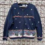 Croft & Barrow Vintage  Blue Americana Snowman Winter Christmas Cardigan LARGE Photo 0