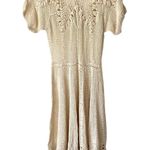 Vintage Lims Cotton Crochet Floral Open Knit Cream Beige Dress size small Tan Photo 0