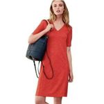 Eileen Fisher  Orange Hemp Organic Cotton Blend Short Sleeve V-Neck Dress Photo 4