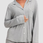 Cozy Earth Top bamboo stretch knit long sleeve pajama womens Gray medium lounge Photo 0