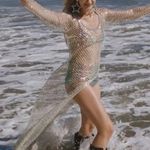 For Love & Lemons For Love & Lemon’s Fawn long sleeve silver sparkling fishnet dress NWT Photo 7