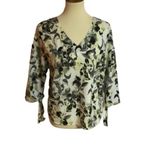 Ellen Tracy Floral V-Neck Blouse Lightweight Tie Sleeve Top Photo 1