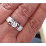 Boutique NEW Women’s 1Ct Solitaire Simulated Diamond White Silver Ceramic Ring Size‎ 6 Photo 2