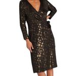Modcloth NWT  Golden Record Party Wrap Dress XS Black Gold Tie Waist Retro Chic Photo 6