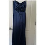 Strapless Navy Blue Satin Formal Dress Gown Slit Sexy Elegant Party Cocktail Size XL Photo 1