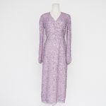 Mac Duggal Purple Sequin Puff Sleeve V Neck Midi Dress Photo 1